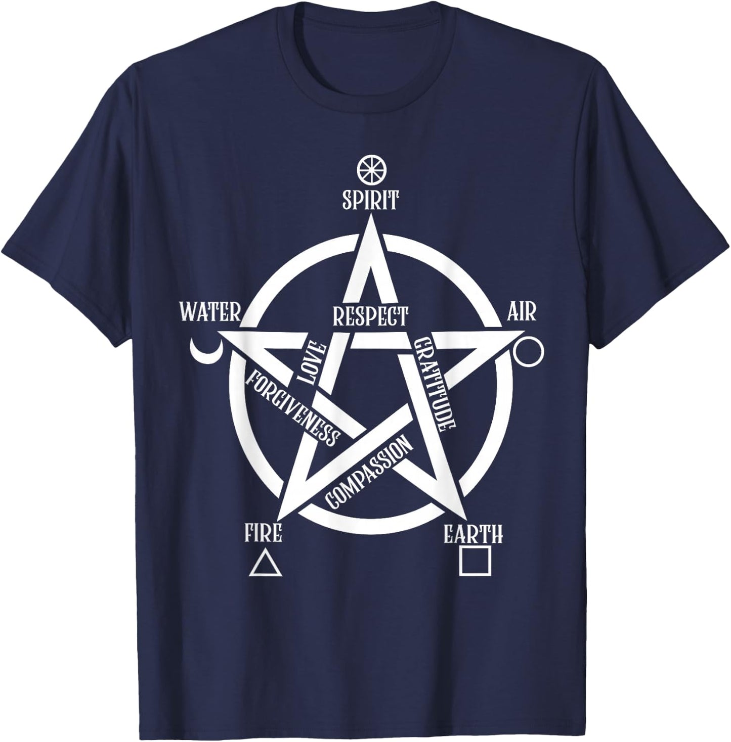 Spirit Water Fire Earth Air - Pentacle Elemental Witch T-Shirt - T-Shirt | Navy