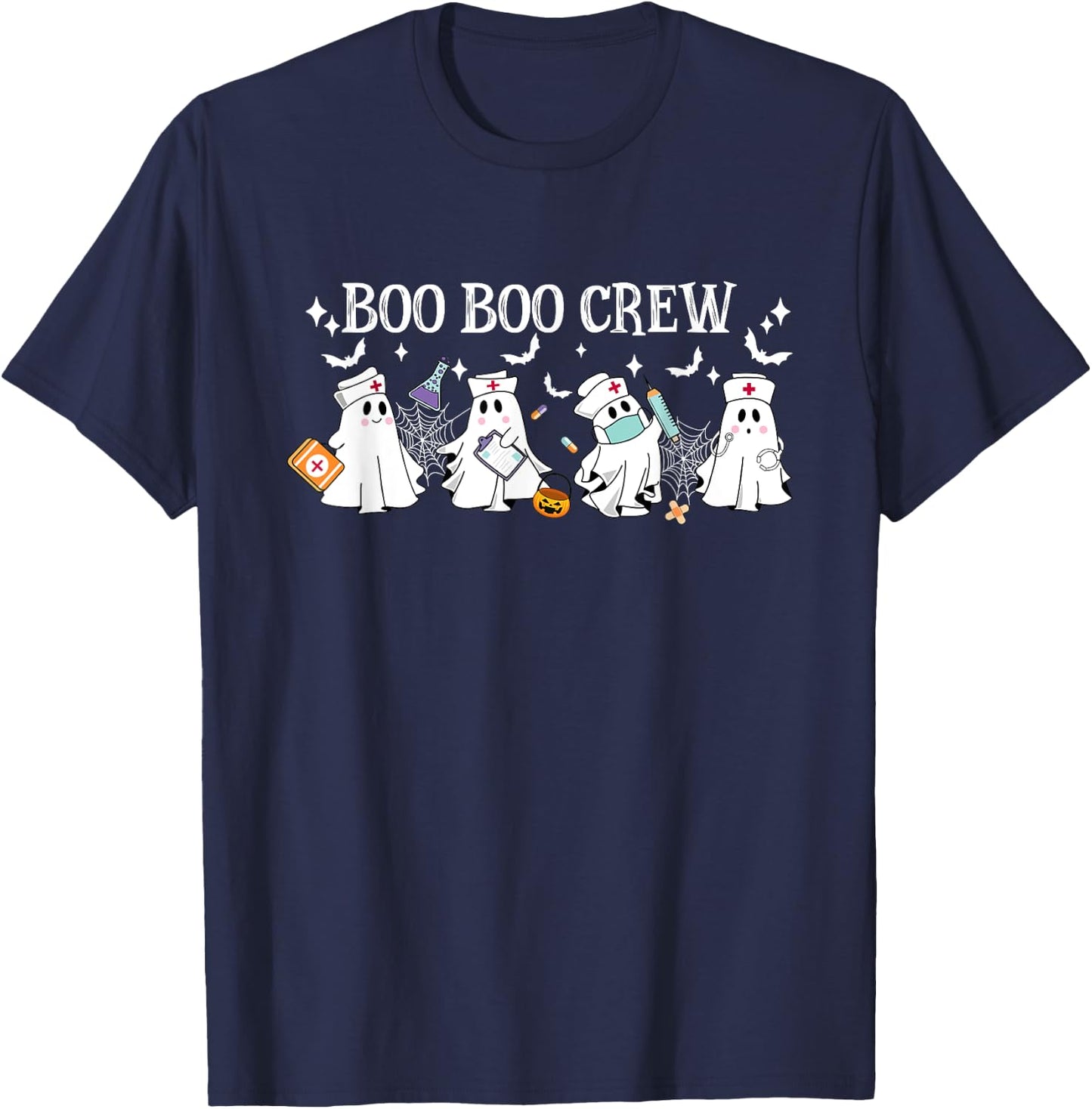 Boo Boo Crew Nurse Ghost Funny Halloween T-Shirt - T-Shirt | Navy