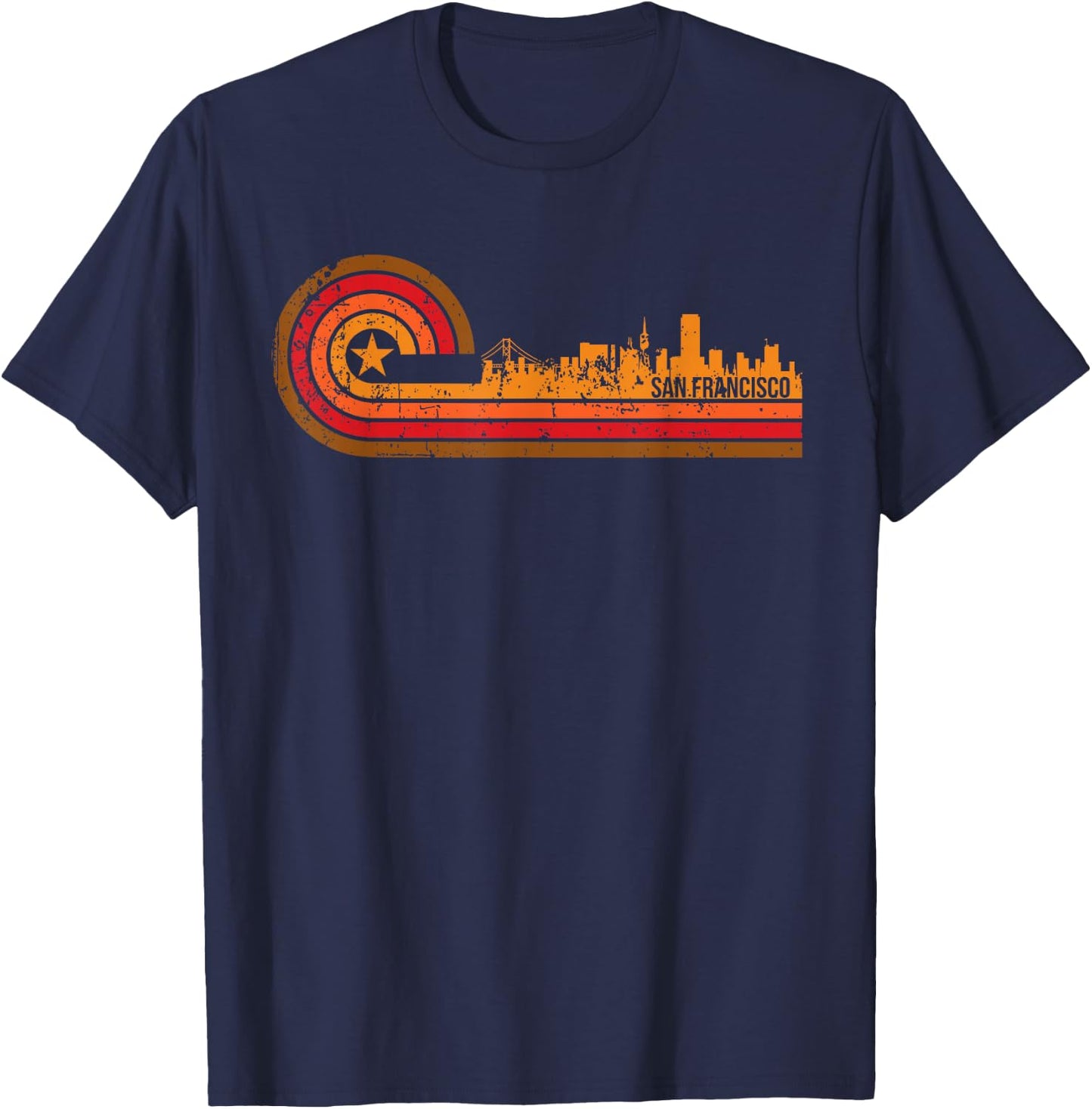 Retro San Francisco Cityscape - San Francisco CA Skyline T-Shirt - T-Shirt | Navy