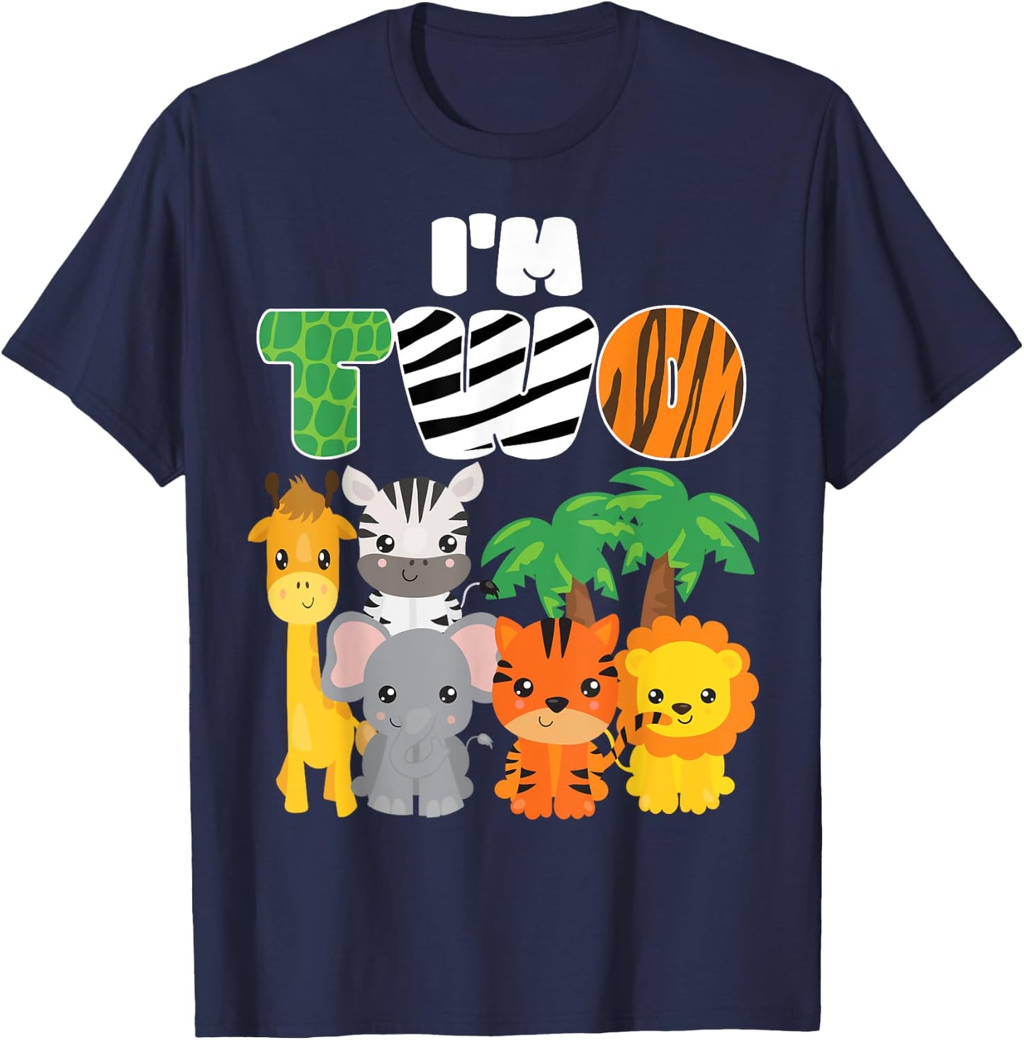 I'm Two Zoo Theme 2nd Birthday Shirt Safari Jungle Animal T-Shirt - T-Shirt | Navy