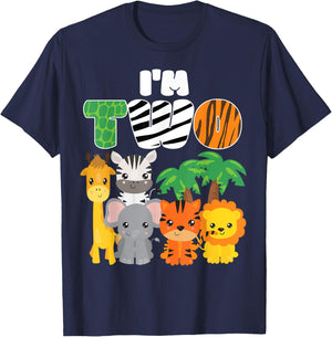 I'm Two Zoo Theme 2nd Birthday Shirt Safari Jungle Animal T-Shirt - T-Shirt | Navy