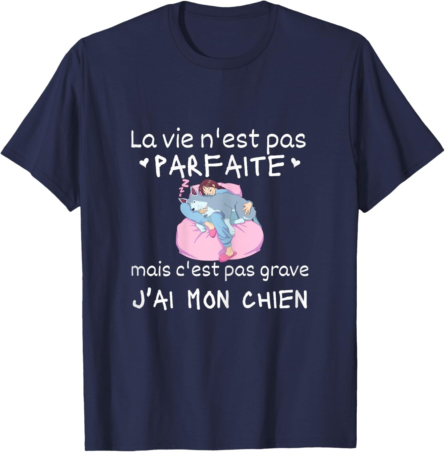 La Vie Nest Pas Parfait Gift Women's Pyjamas Dog Humour , Black T-Shirt - T-Shirt | Navy