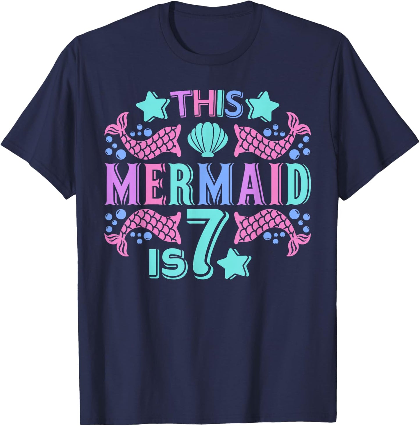 Mermaid 7 Years Old 7yr Mermaid Birthday Outfit 7th Birthday T-Shirt - T-Shirt | Navy