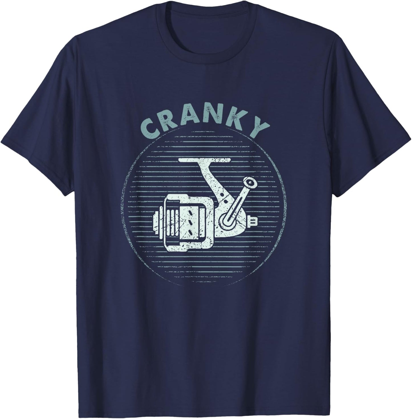 Funny Fishing , Cranky Fishing Reel T-Shirt - T-Shirt | Navy