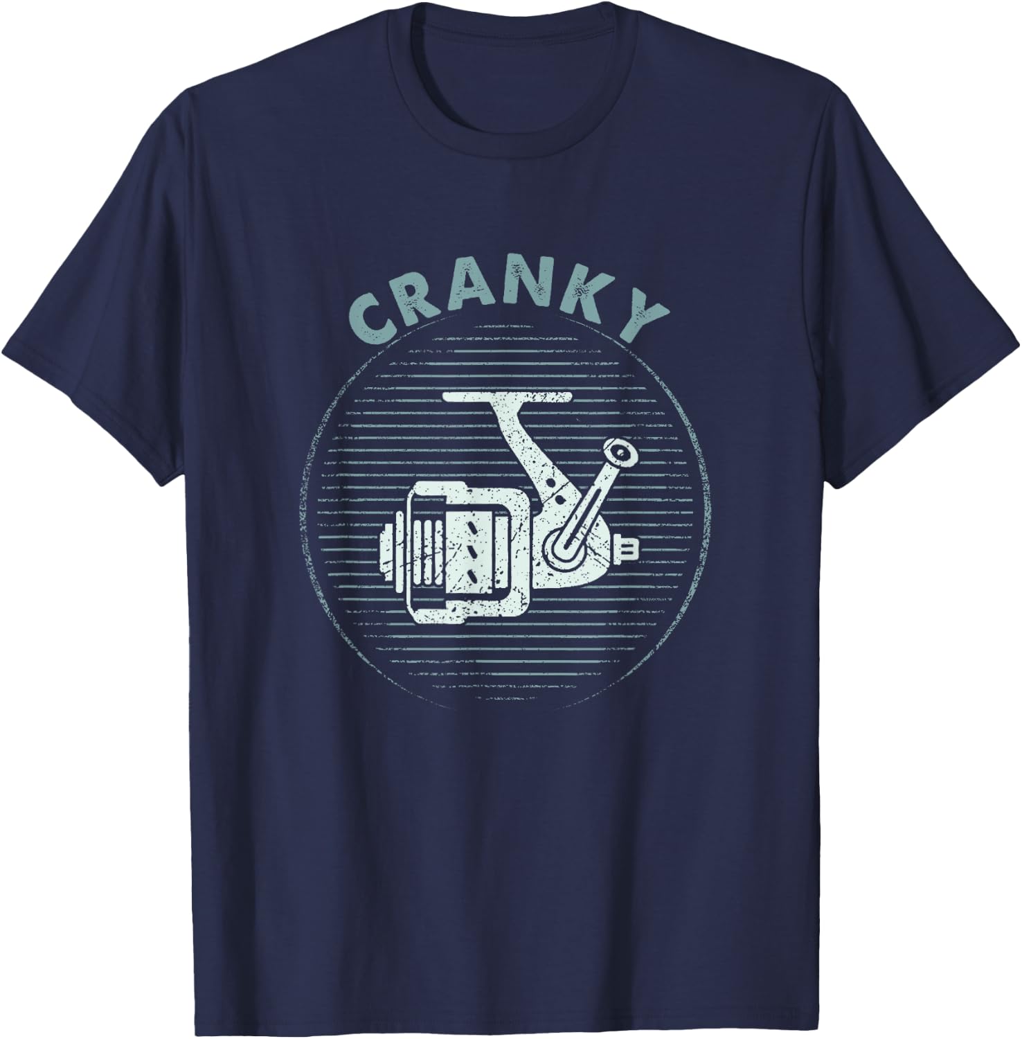 Funny Fishing , Cranky Fishing Reel T-Shirt - T-Shirt | Navy