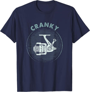 Funny Fishing , Cranky Fishing Reel T-Shirt - T-Shirt | Navy