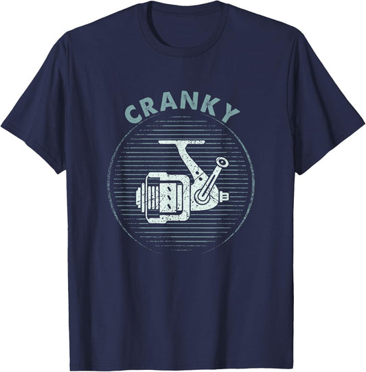 Funny Fishing , Cranky Fishing Reel T-Shirt - T-Shirt | Navy