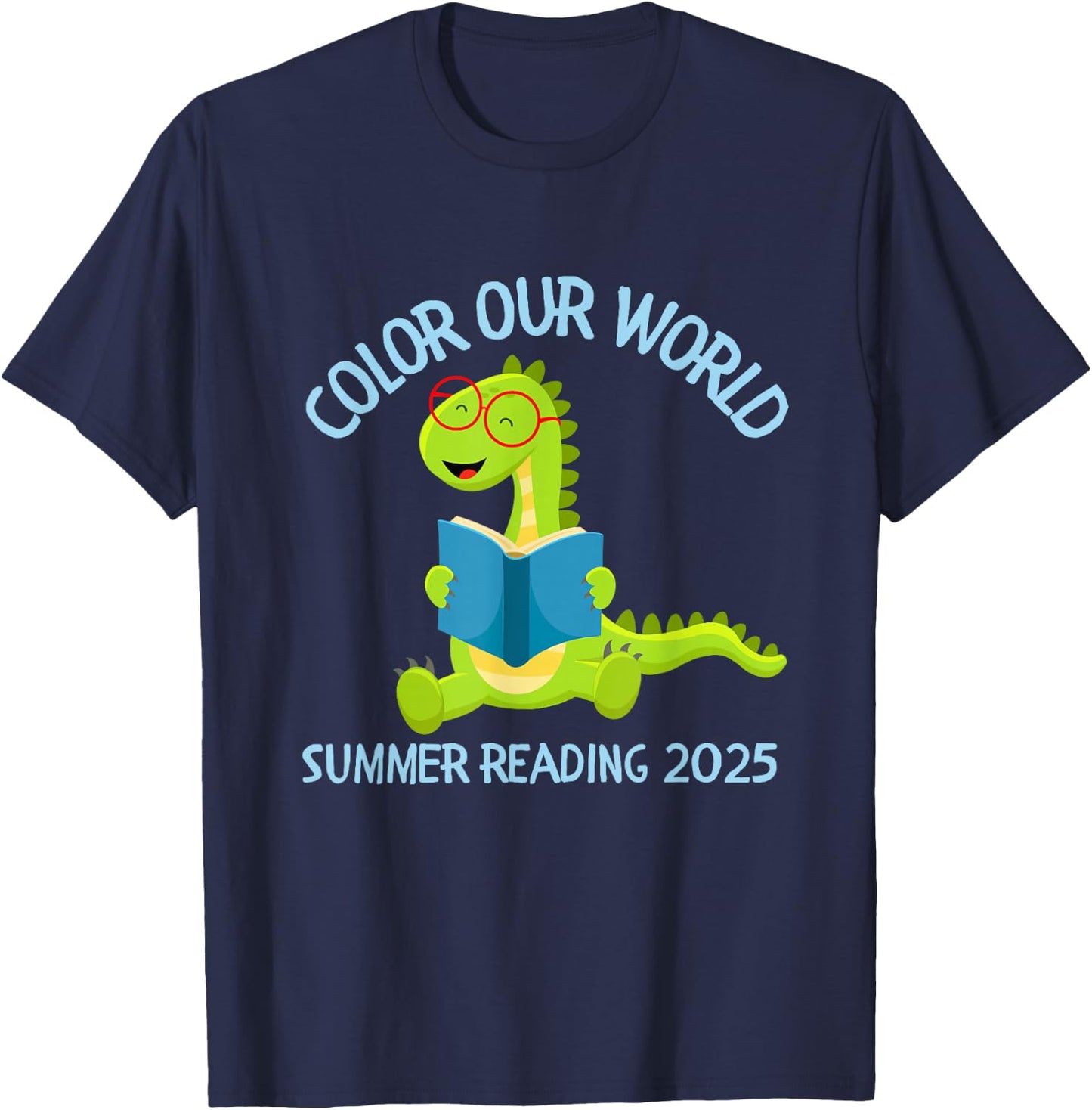Color Our World Summer 2025 Reading Program Dinosaur T-Shirt - T-Shirt | Navy