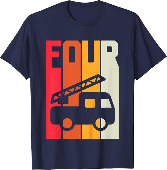 Fire Truck 4th Birthday Boys Firefighter Fireman 4 Years T-Shirt - T-Shirt | Navy
