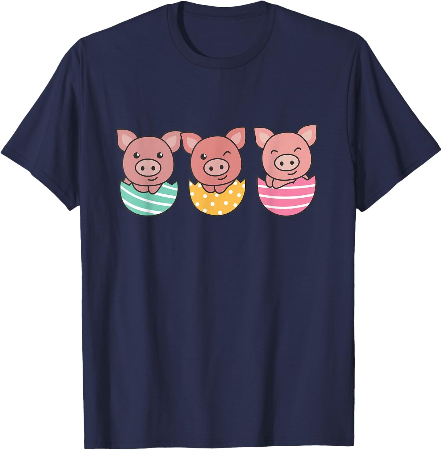 Happy Easter Cute Pig At Easter With Easter Eggs T-Shirt - T-Shirt | Navy