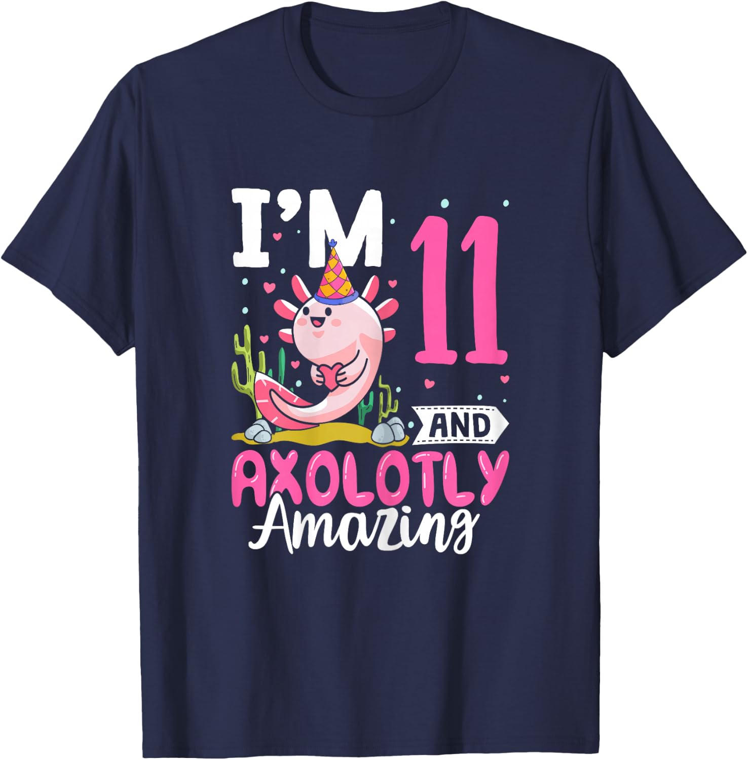 11th Birthday Shirt For Girls Axolotl 11 Year Old Birthday T-Shirt - T-Shirt | Navy