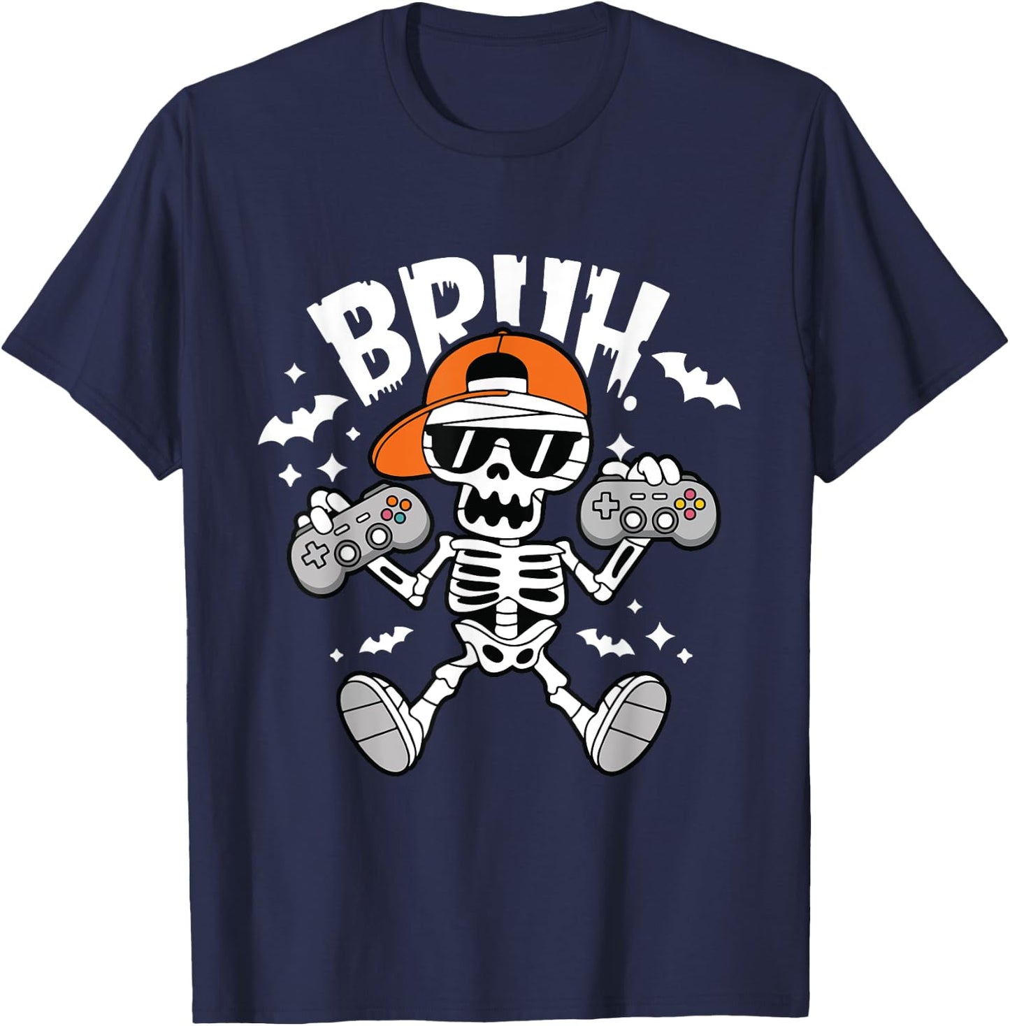 Halloween Skeleton Gamer Video Gaming Boys Men Kids Teens T-Shirt - T-Shirt | Navy