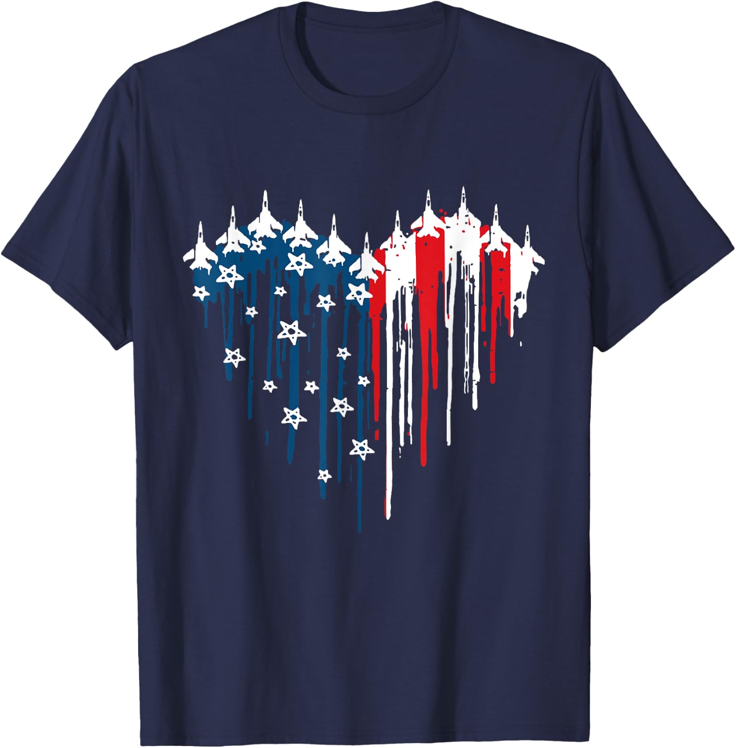 Jet Heart USA Flag Drip Patriotic Military Art T-Shirt - T-Shirt | Navy