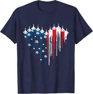 Jet Heart USA Flag Drip Patriotic Military Art T-Shirt - T-Shirt | Navy