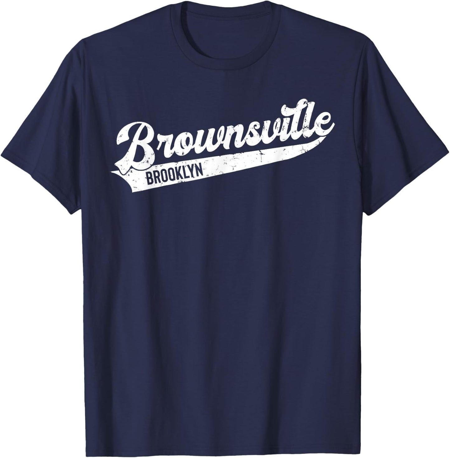 Brownsville Brooklyn Typographic Distressed Design. T-Shirt - T-Shirt | Navy