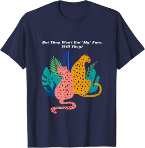 Pixelchicken Face Eating Leopards - Black, -Adults, Short Sleeve, , Politics, Small T-Shirt - T-Shirt | Navy