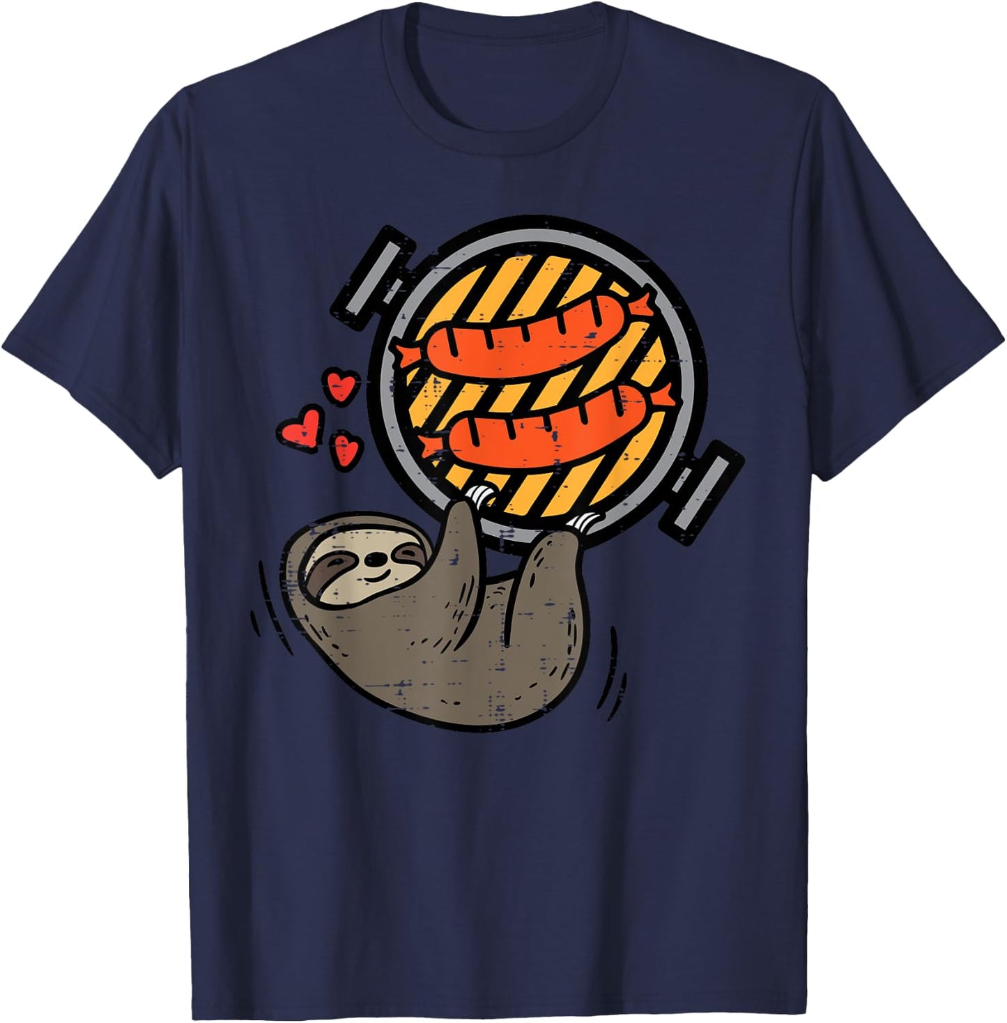 Sloth Bbq Grill Barbecue Meat Kids Toddler Women Men T-Shirt - T-Shirt | Navy
