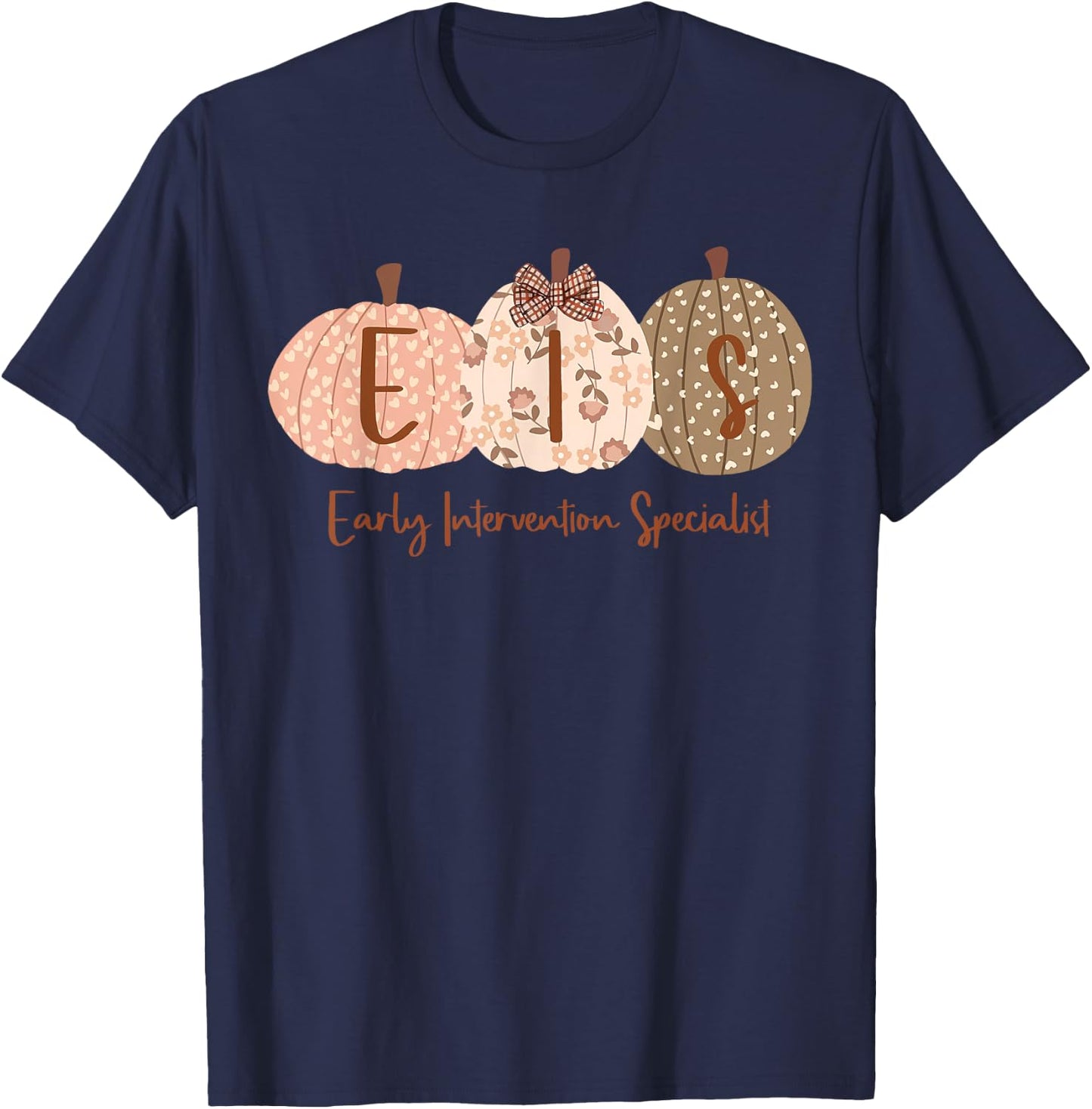 Early Intervention Specialist Pumpkin Bow EIS Fal Halloween T-Shirt - T-Shirt | Navy