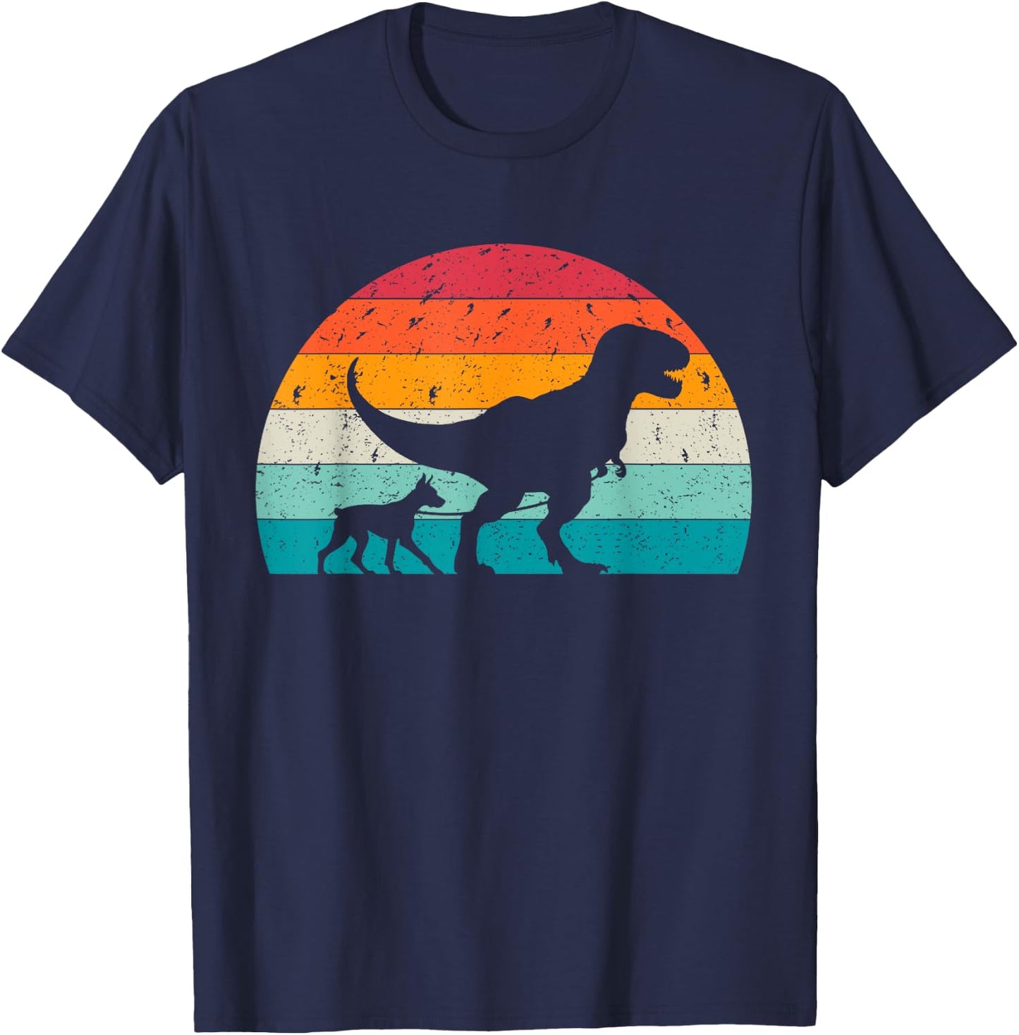 T-Rex Walking a Dog Funny Doberman Pinscher Lovers Dog Dad T-Shirt - T-Shirt | Navy