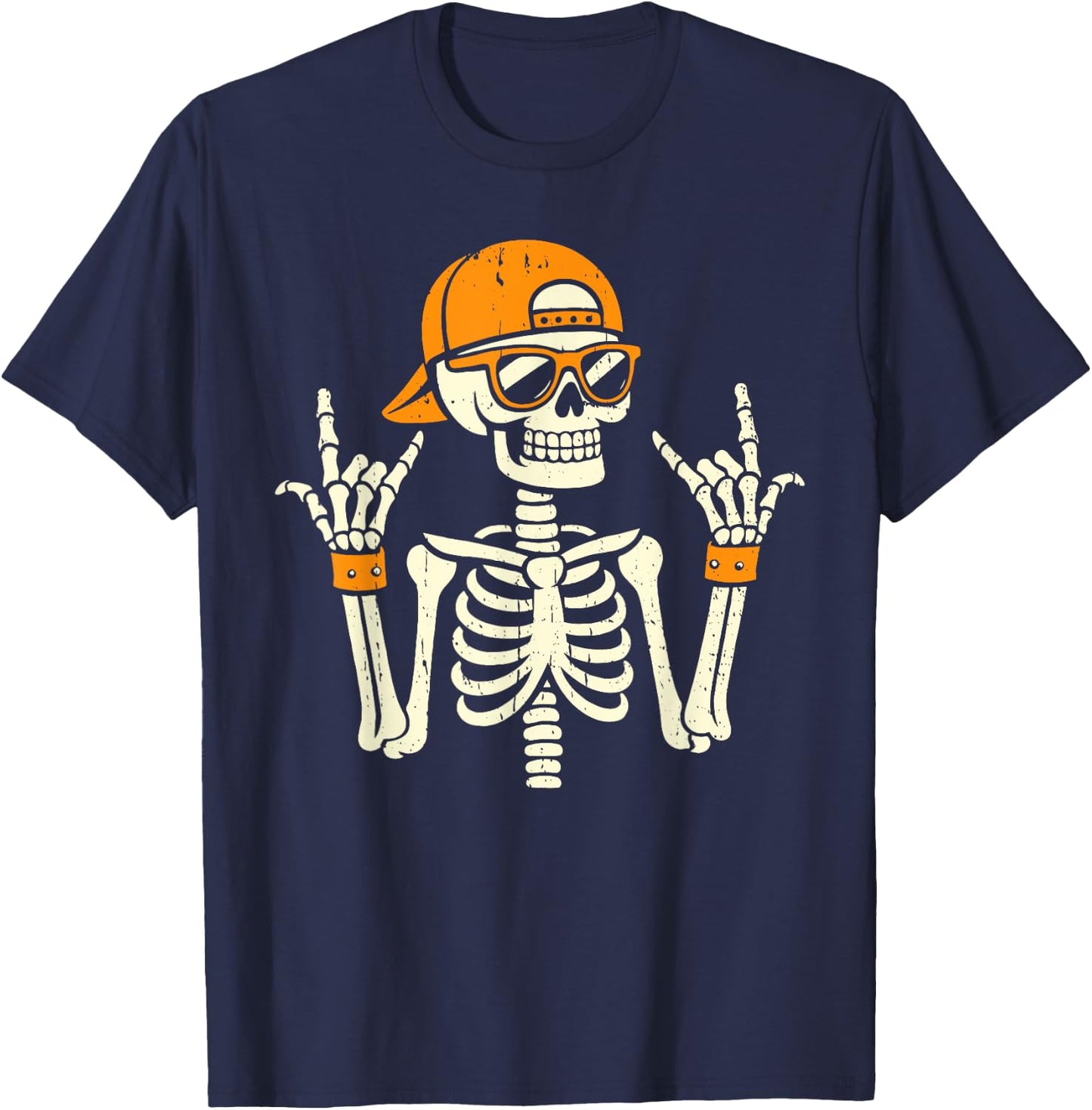 Rocker Skeleton Cap Skater Cool Halloween Punk Rock Men Boys T-Shirt - T-Shirt | Navy