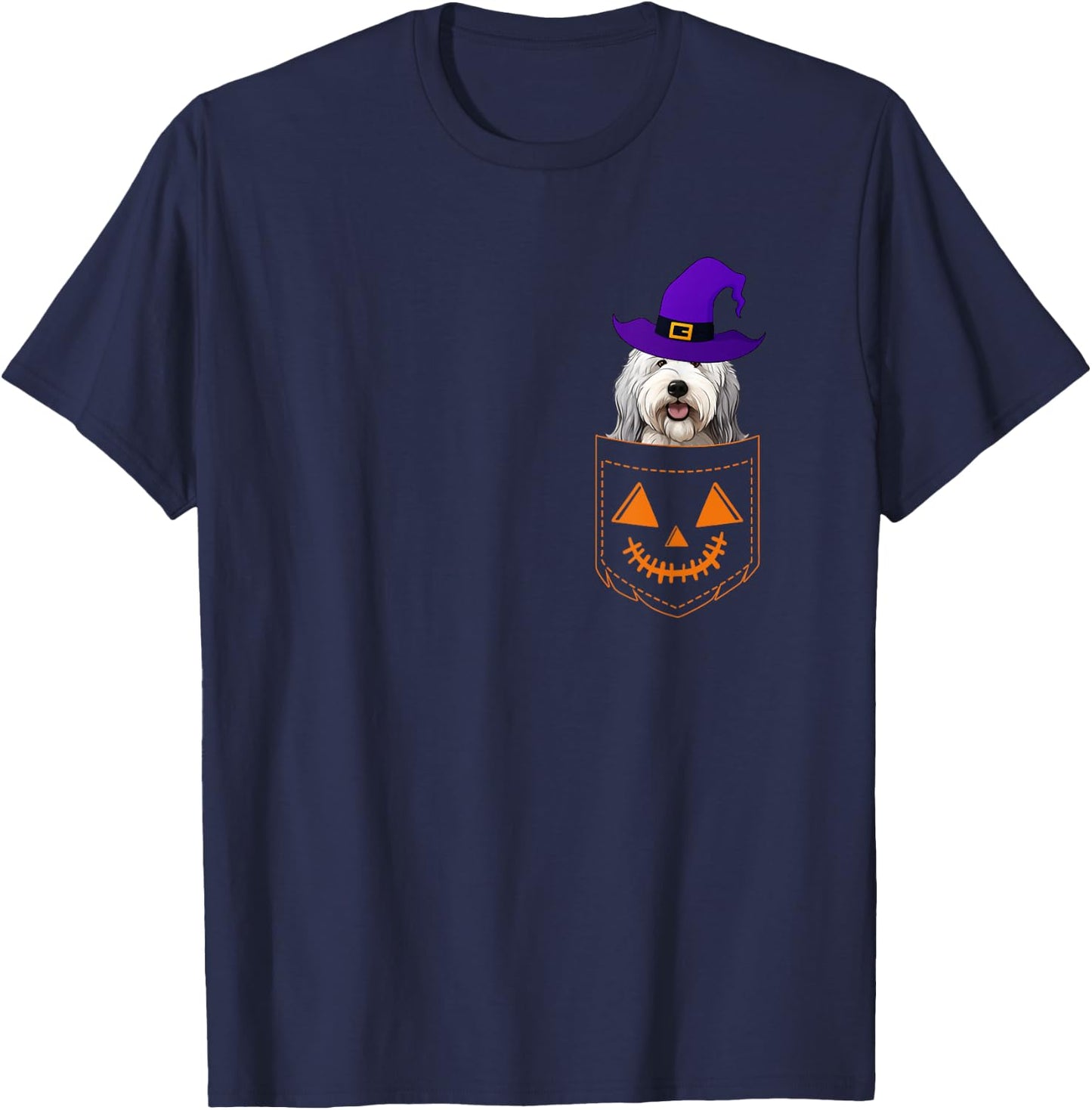 Old English Sheepdog In A Pocket English Sheepdog Halloween T-Shirt - T-Shirt | Navy