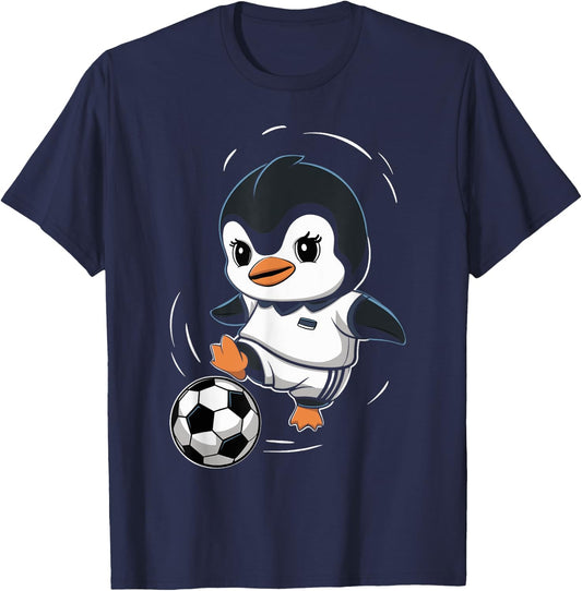 Cute Penguin Soccer Penguin Playing Football Sport Penguin T-Shirt - T-Shirt | Navy