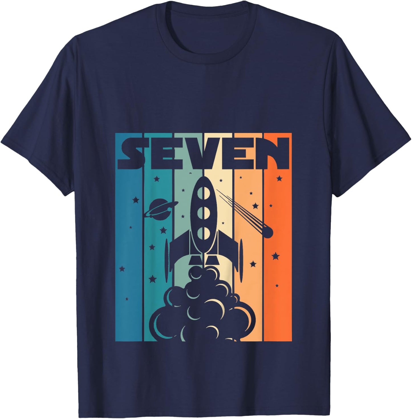 7 Year Old 7th Space Rocket Astronaut Birthday Boys Girls T-Shirt - T-Shirt | Navy