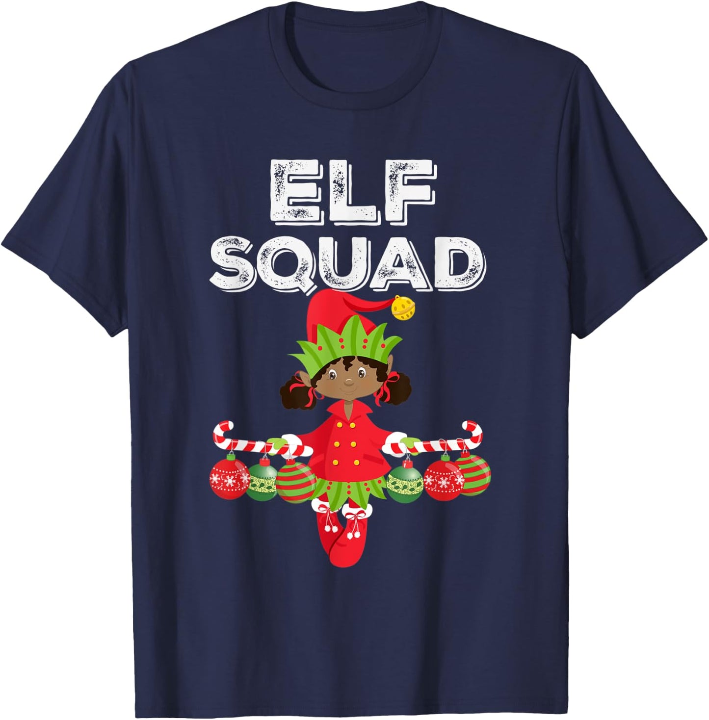 Elf Squad Girl African American Kids Cute Matching Christmas T-Shirt - T-Shirt | Navy