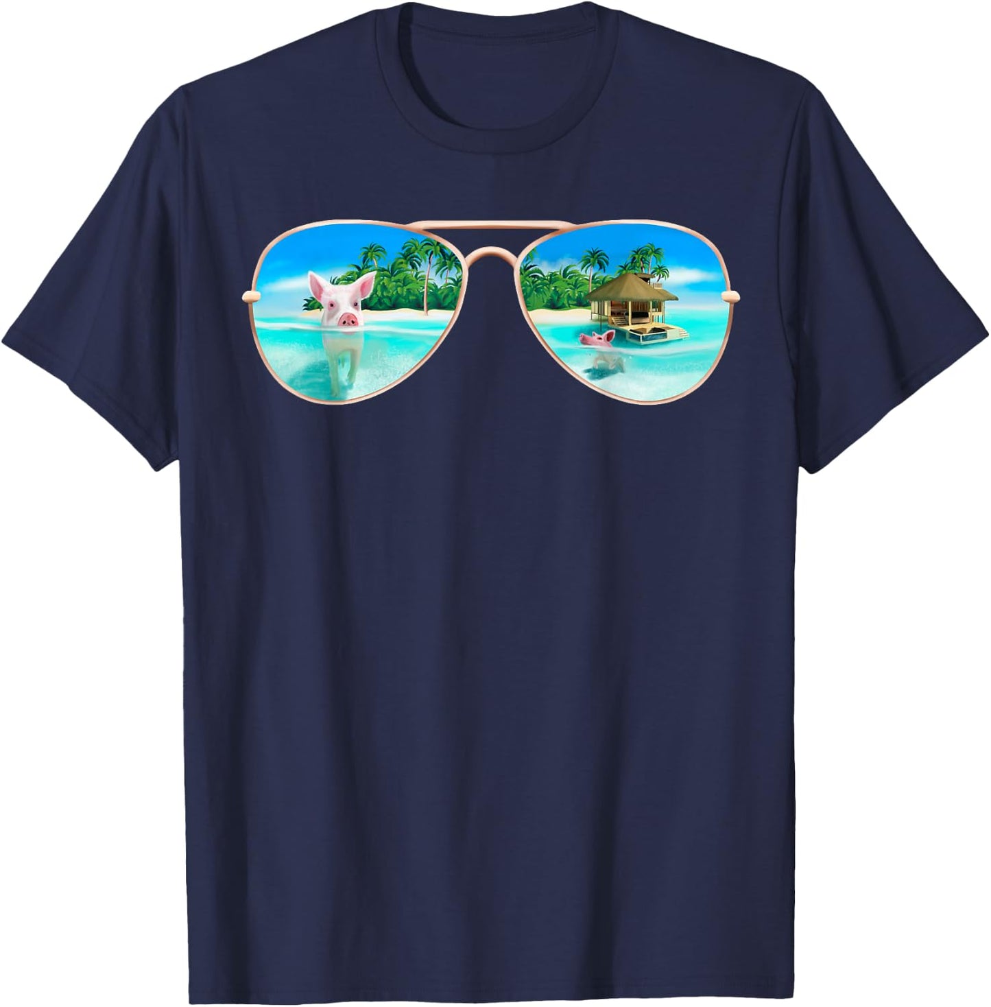 Swimming Bahamas Pigs Summer Vacation Sunglasses T-Shirt - T-Shirt | Navy
