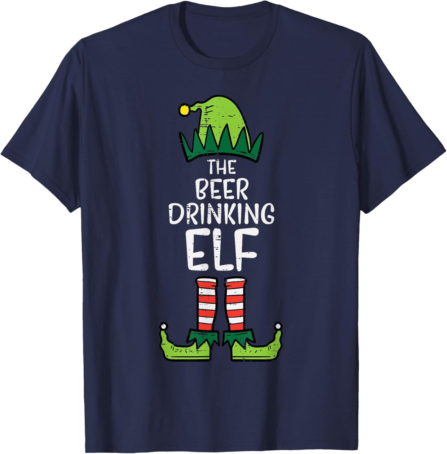 The Beer Drinking Elf Matching Christmas Pajamas Family Dad T-Shirt - T-Shirt | Navy