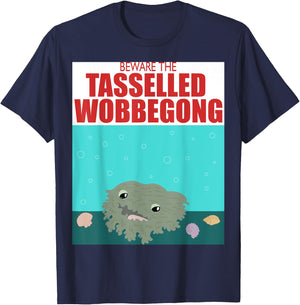 Beware the Tasselled Wobbegong Funny Shark T-Shirt - T-Shirt | Navy