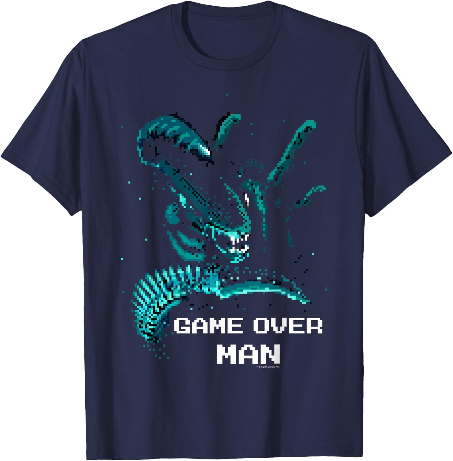 Aliens Iconic Xenomorph Game Over Man Pixelated Style Logo T-Shirt - T-Shirt | Navy