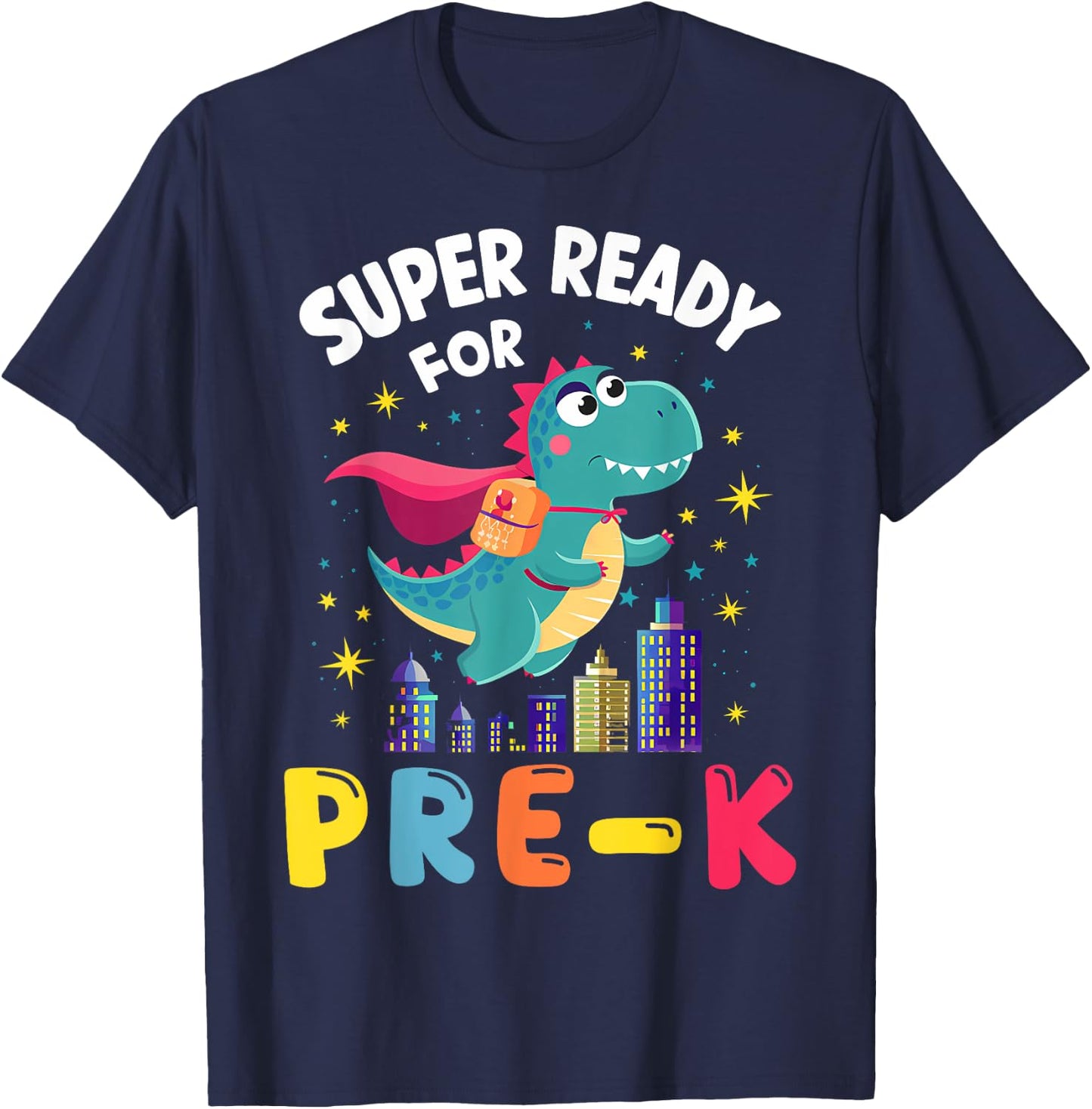 First Day Pre-K Back To School Dinosaur T-Shirt - T-Shirt | Navy