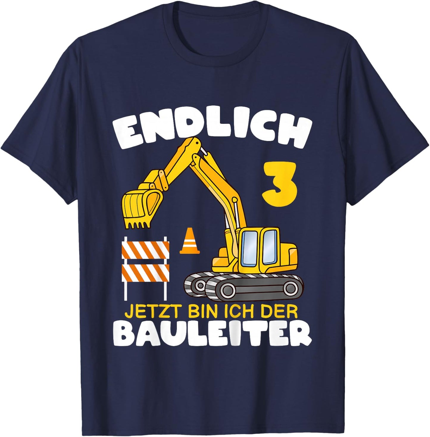 Children's Endlich 3rd Birthday Digger 3 Birthday Building Director, black, 80 T-Shirt - T-Shirt | Navy