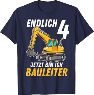Children's 4th Birthday Boy Decoration Digger Birthday 4 Years , black T-Shirt - T-Shirt | Navy