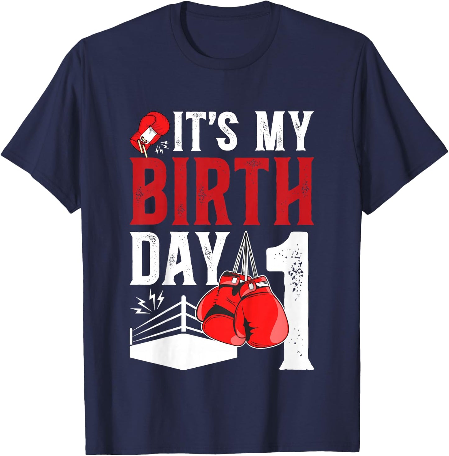 Kids 1st Birthday Boxing Boy 1 Year Old Boxer Bday Party T-Shirt - T-Shirt | Navy