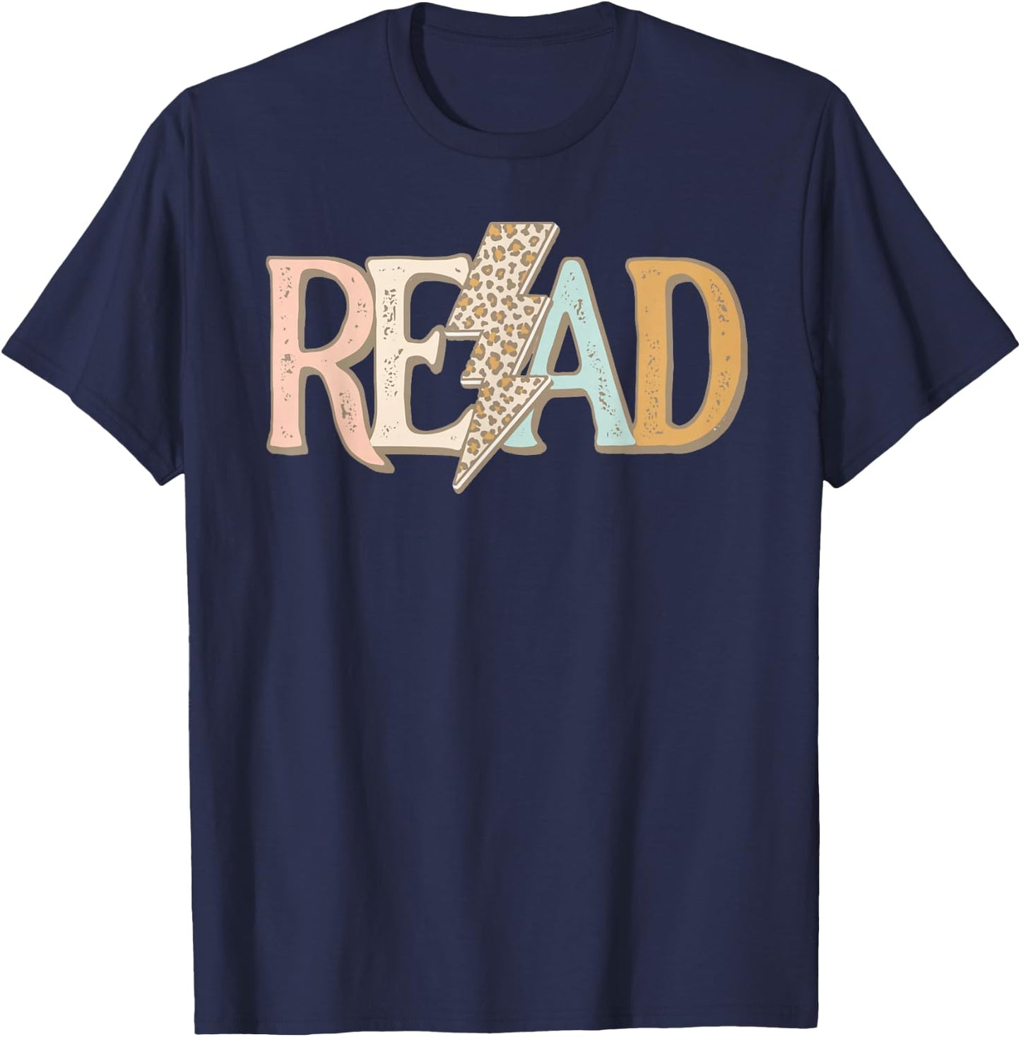READ Leopard Lightning Bolt Book Lover Librarian Reader Gift T-Shirt - T-Shirt | Navy