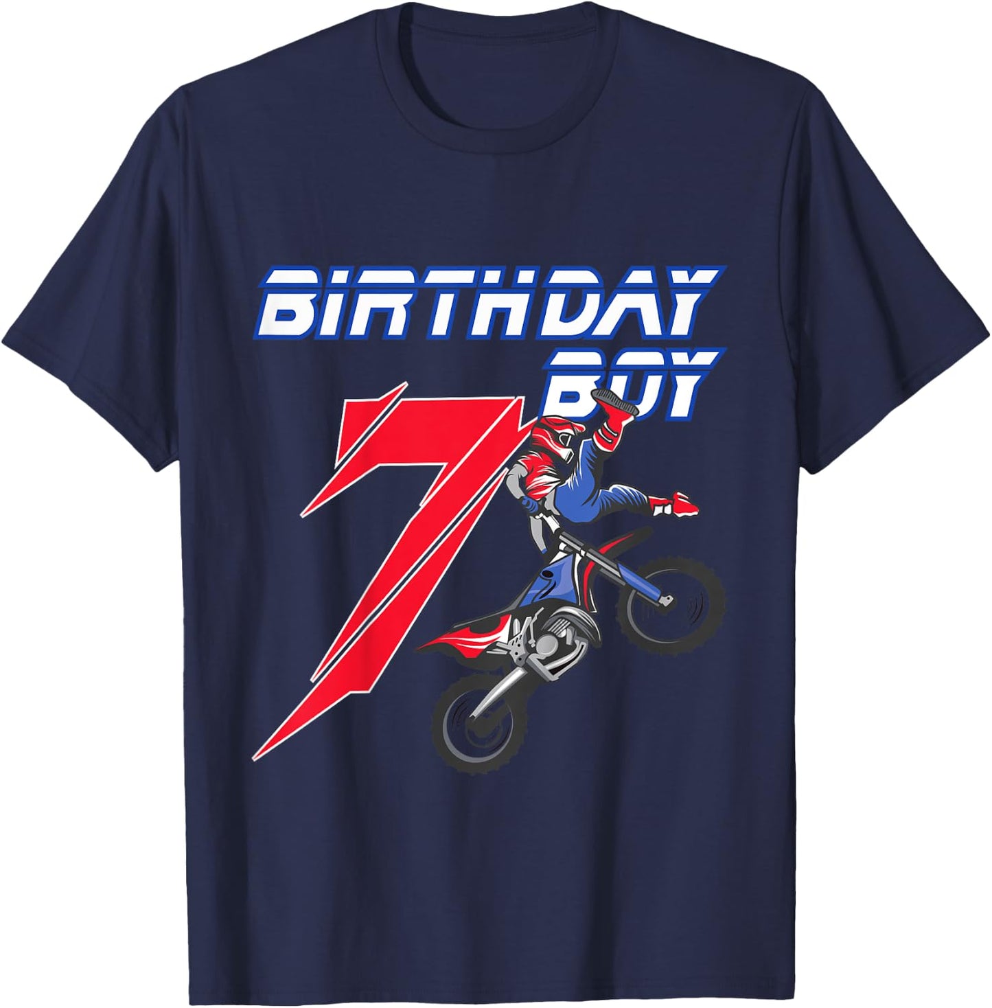 Kids 7 Year Old Dirt Bike Birthday T Shirt Motocross 7th Gift T-Shirt - T-Shirt | Navy