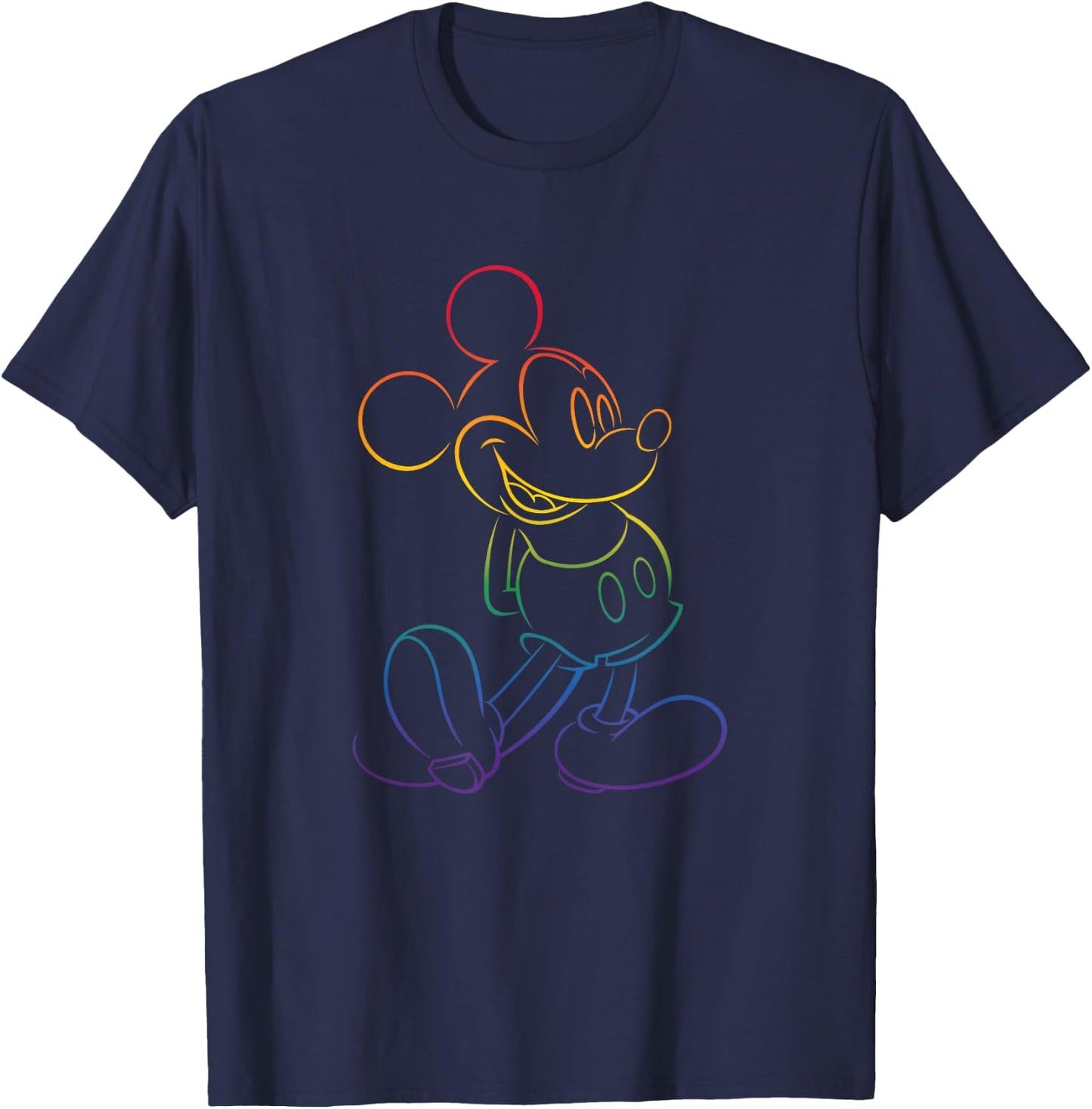 Disney Mickey and Friends Rainbow Outline Classic Pose T-Shirt - T-Shirt | Navy