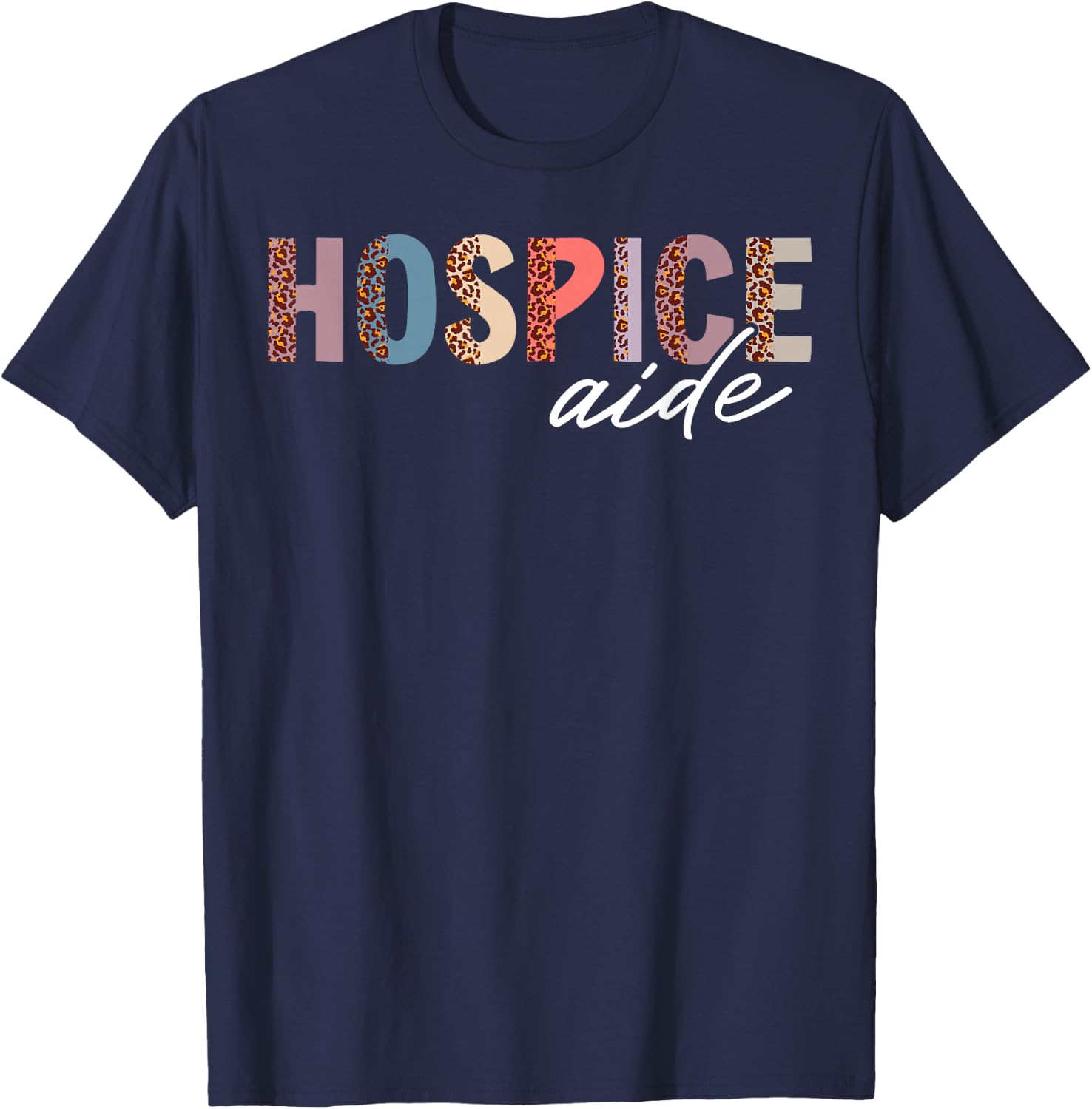 Hospice Aide Leopard T-Shirt - T-Shirt | Navy
