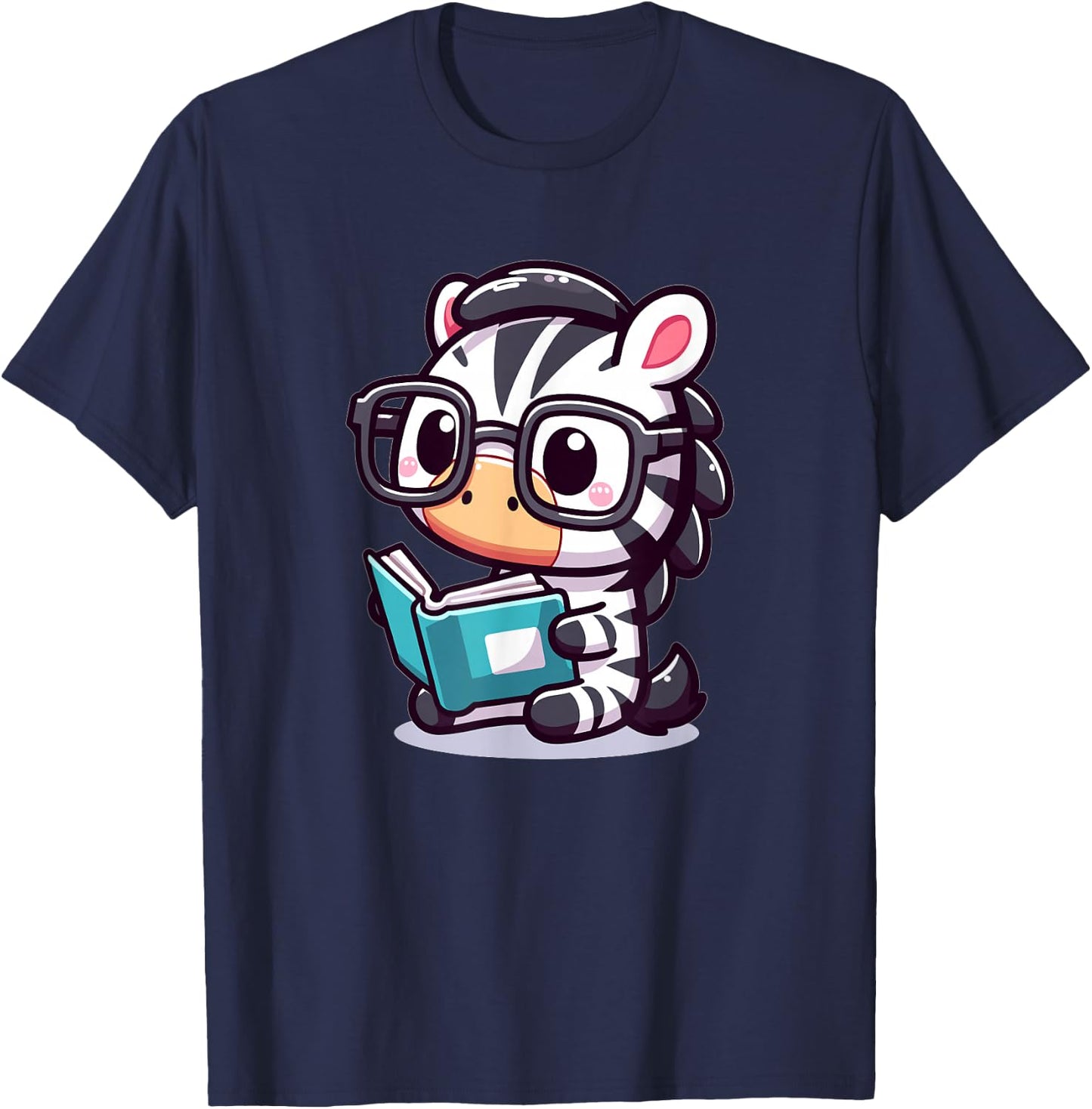 Adorable Book Lover Zebra With Reading Glasses Cute T-Shirt - T-Shirt | Navy