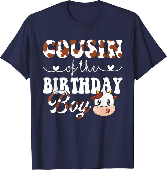 Cousin of The Birthday Boy Cow Farm 1St Birthday Boy T-Shirt - T-Shirt | Navy