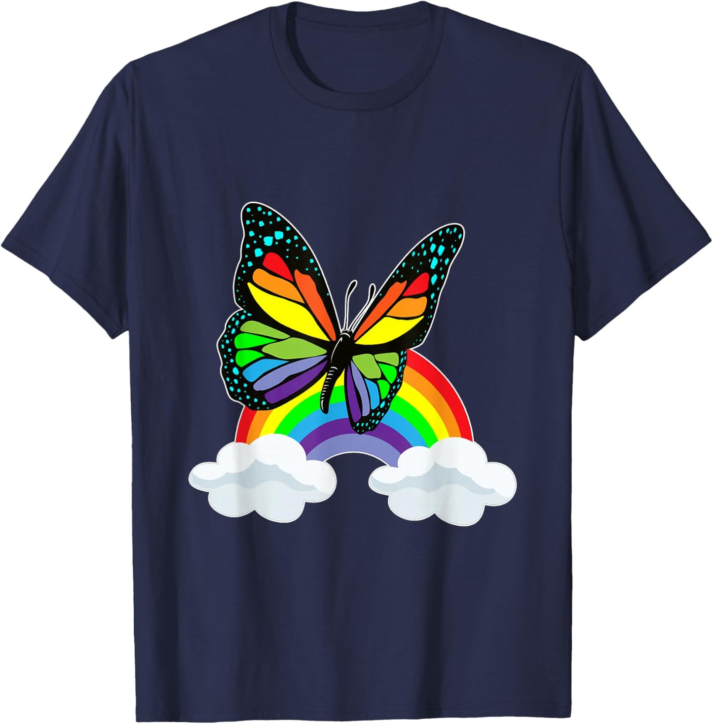 Butterfly Rainbow Clouds T-Shirt - T-Shirt | Navy