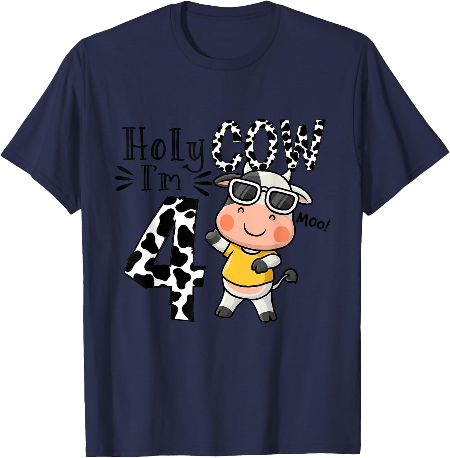 Cute 4th Cow Farm Animals Bday Holy Cow I'm 4 Birthday Boy T-Shirt - T-Shirt | Navy