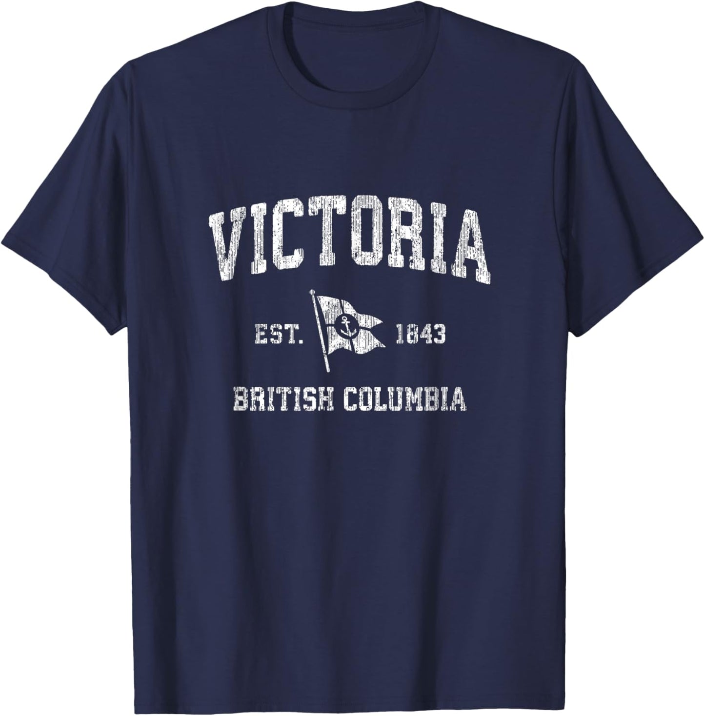 Victoria British Columbia BC Vintage Boat Anchor Flag Design T-Shirt - T-Shirt | Navy