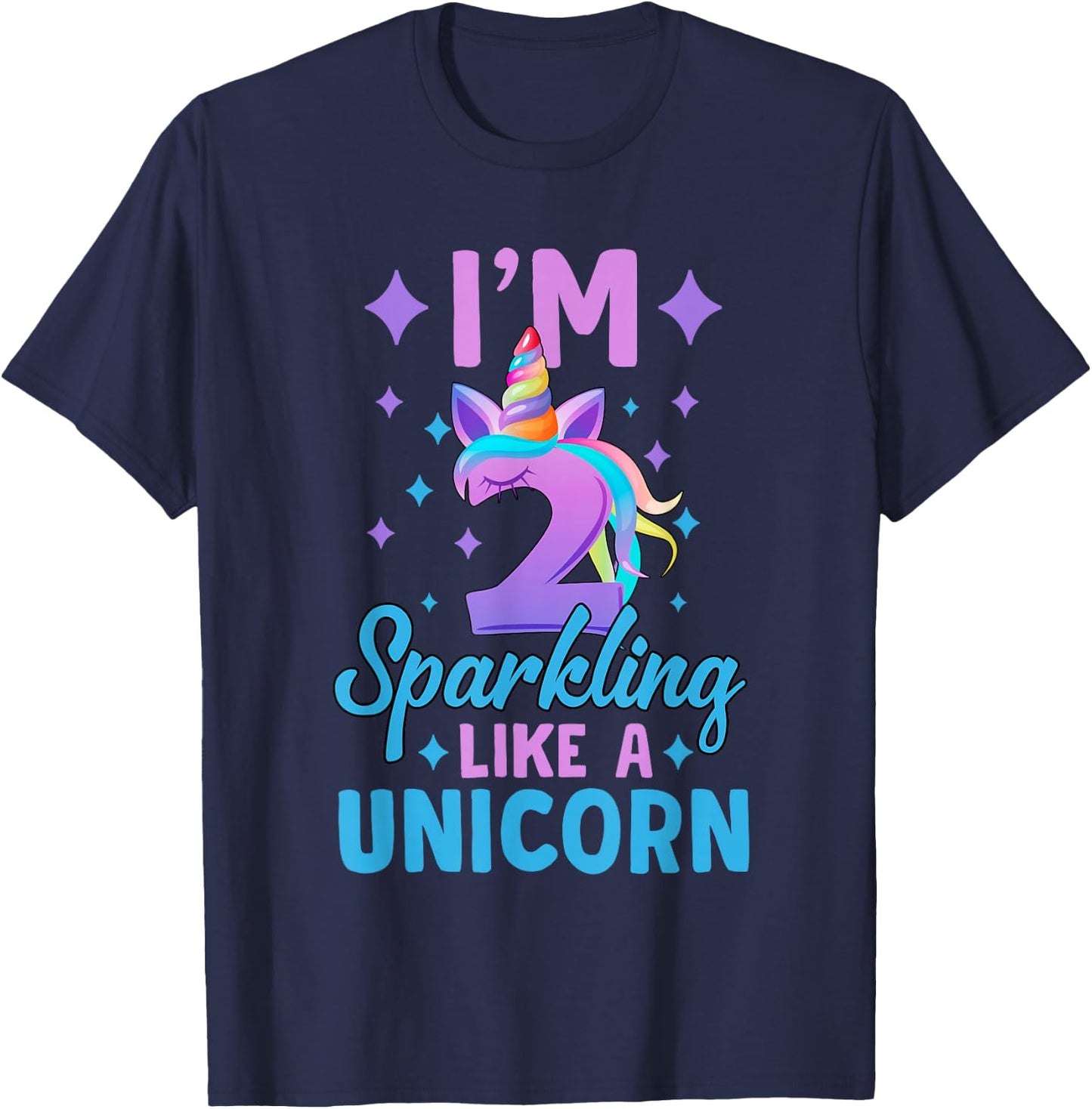 2nd Birthday Unicorn Birthday Party 2 Year Old Girls T-Shirt - T-Shirt | Navy