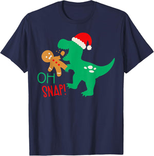 Oh Snap Gingerbread Dinosaur Santa Christmas Funny Kids T-Shirt - T-Shirt | Navy