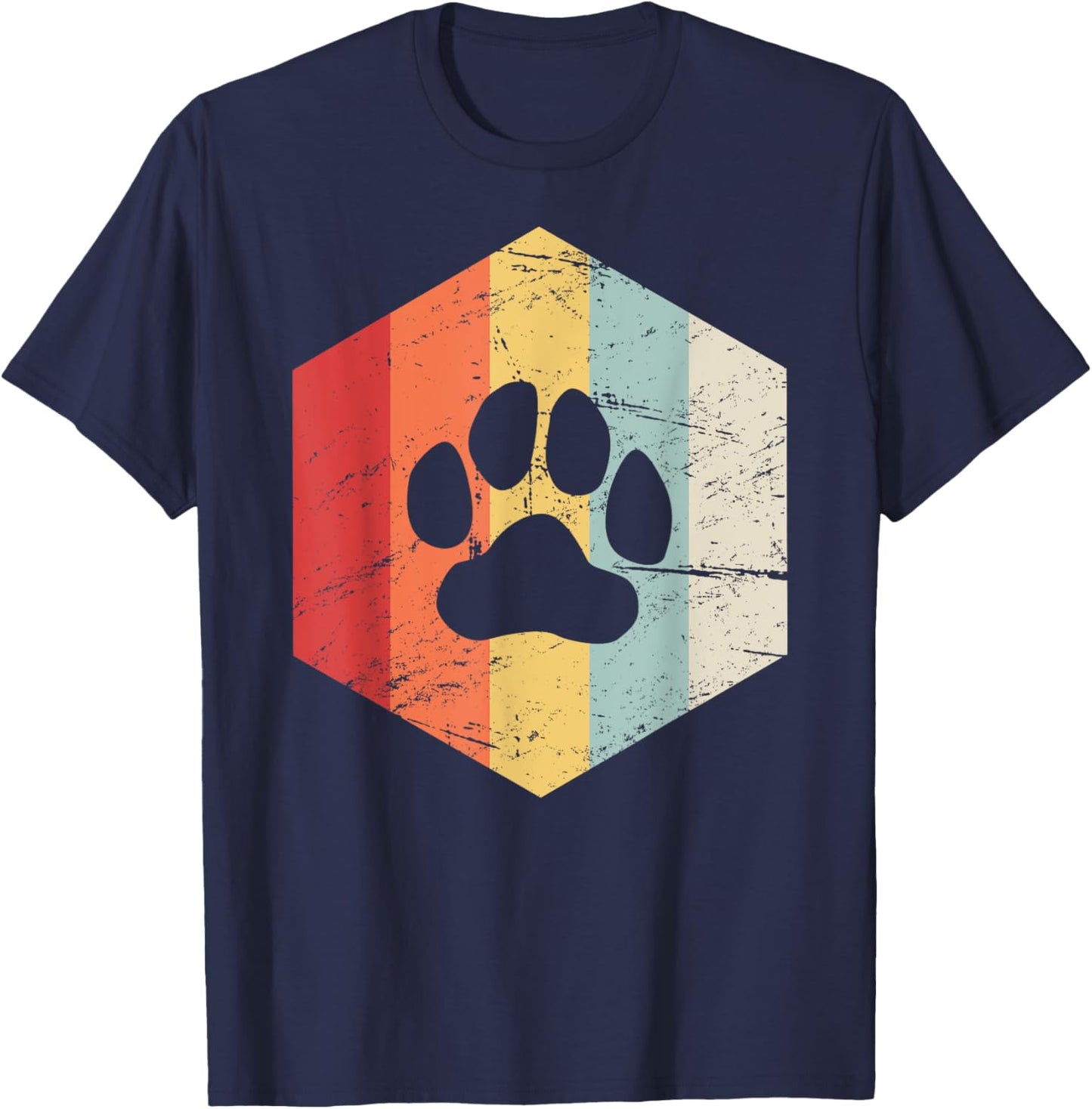 Retro Vintage Paw Print Furry T-Shirt - T-Shirt | Navy