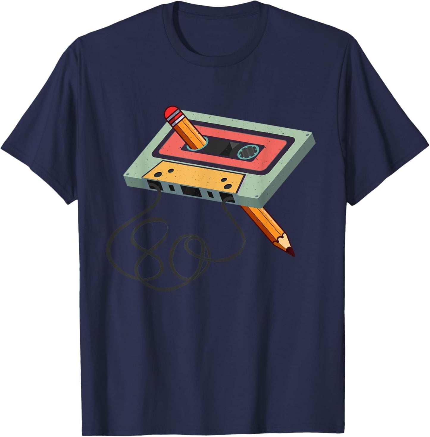 Vintage Cassette Tape Pencil Music Mixtape 80s Retro T-Shirt - T-Shirt | Navy