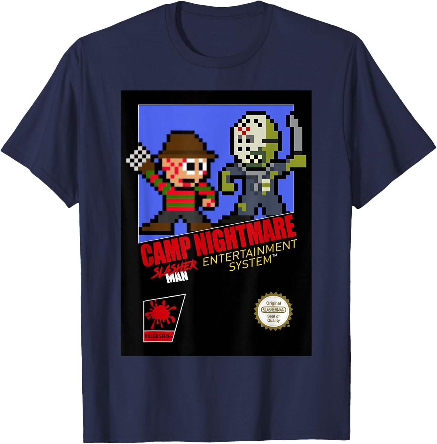Camp Nightmare Retro 8-Bit Horror T-Shirt - T-Shirt | Navy